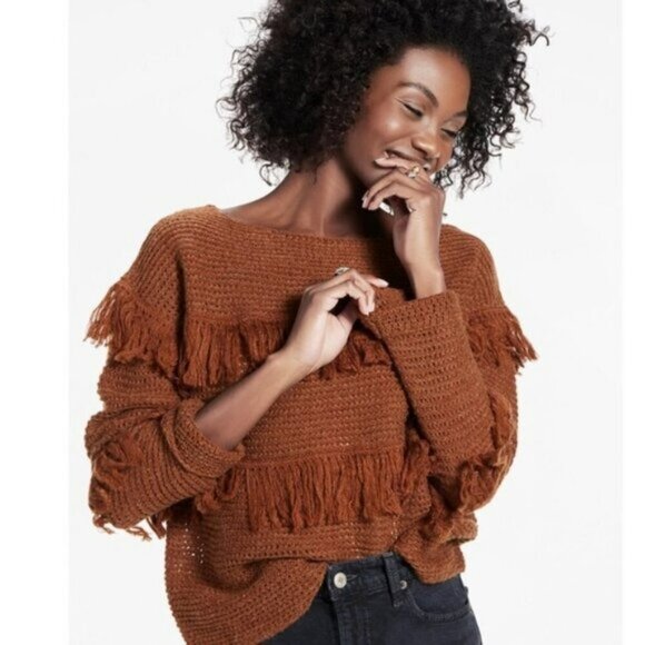 Lucky Brand Sweaters - NWT ** Lucky Brand Brown Brown Fringe Cropped Pullover Sweater ** SZ M